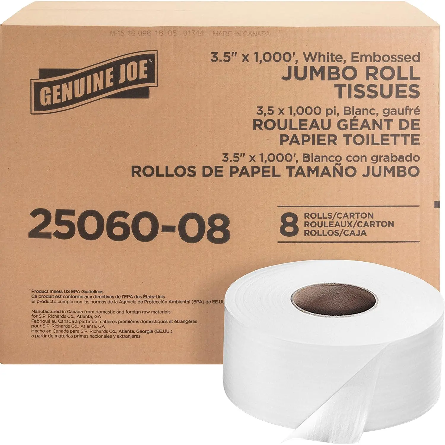 Jumbo Dispenser Roll Bath Tissue, Pack of 8 - Soft, Strong & Absorbent for Home or Office