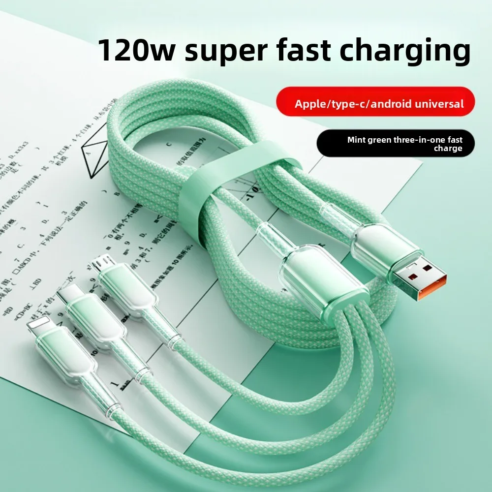 

3-in-1 Fast Charging Cable Gradient Transparent Ice Crystal Design - Multi-Device Charger for iPhone Android USB-C Portable Data
