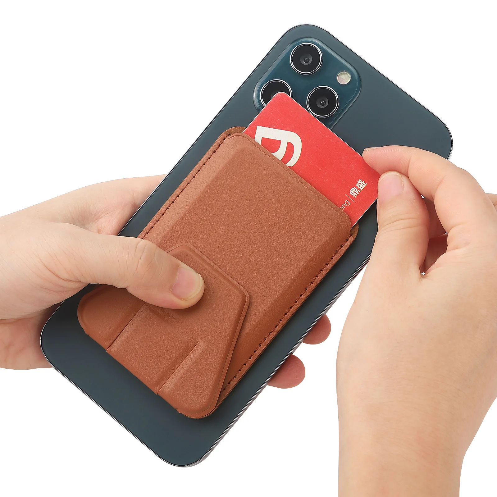 숨기기 스탠드 케이스가있는 자기 가죽 지갑 Apple IPhone 15 14 13 Pro Max Mag 안전 파우치 카드 홀더 포켓 커버 용 Magsafe