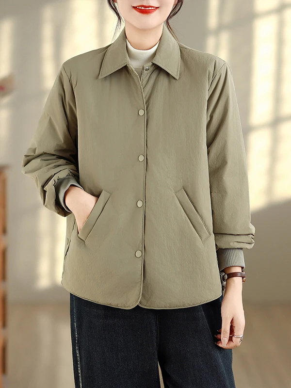 Jaet en coton léger coupe ample col jusqu'à manteau en coton Long Sve trajet Sle longueur régulière automne hiver vêtements pour femmes