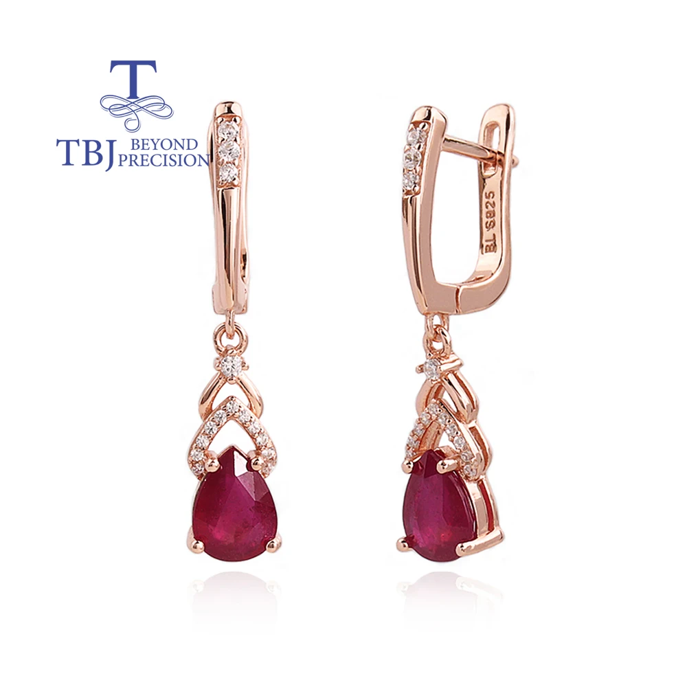

Elegant 925 Sterling Silver Earrings Natural pear 6*8mm filled ruby real Gemstones Fine Jewelry for women's party Birthday gifts