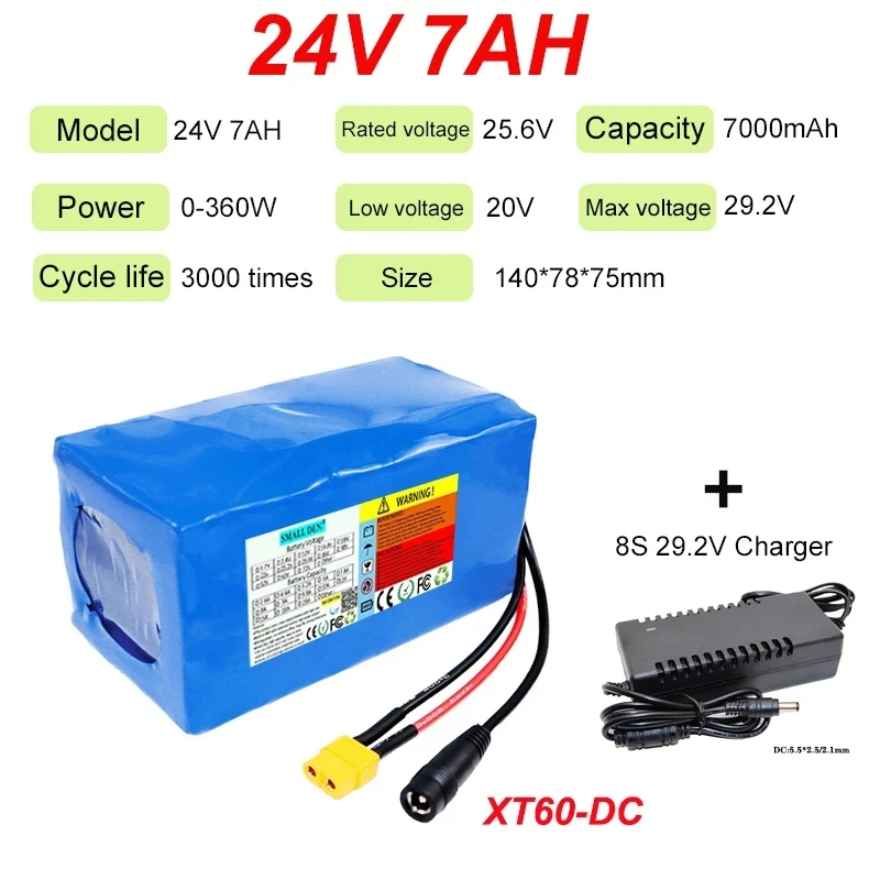 2024 24V 7Ah 14Ah 21Ah 28Ah 35Ah LiFePO4 Battery Pack 8S-32700 with BMS for Scooter Wheelchair Lawnmower Solar Battery + Charger