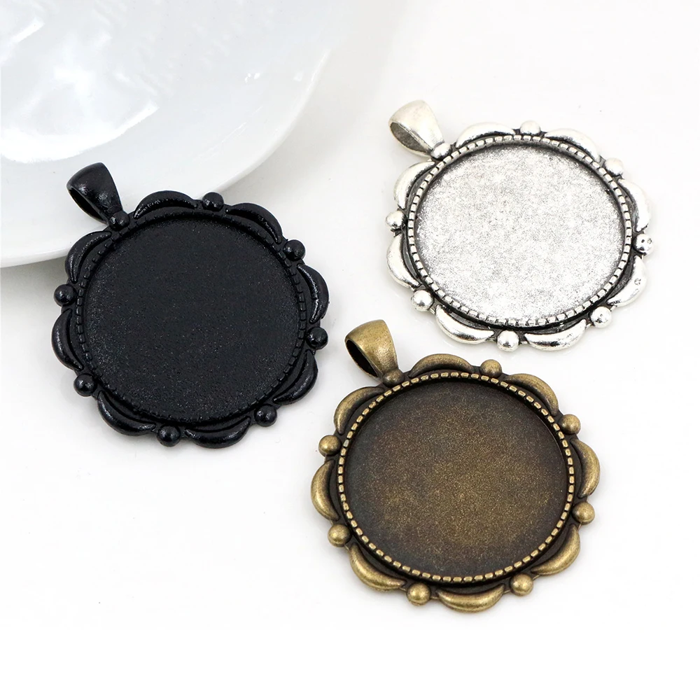 5pcs 30mm Inner Size Black and Antique Silver Plated and Bronze plated Classic Style Cabochon Base Setting Charms Pendant