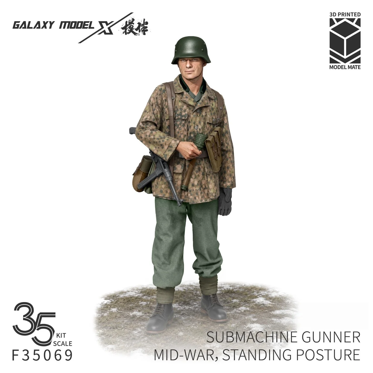 Galaxy F35069 1/35 Submachine Gunner, Mid-War Standing Posture 3D PRINT PARTS