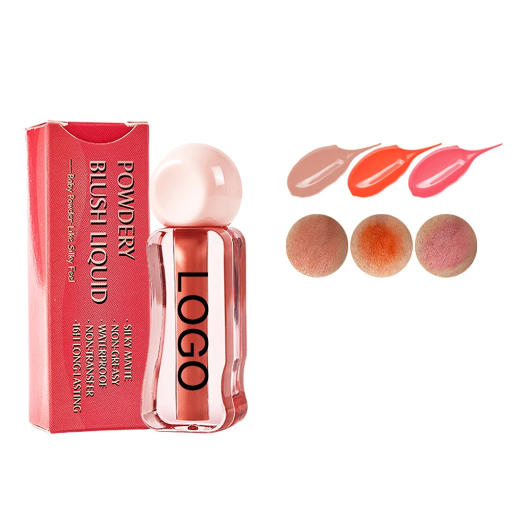 3 Colors Liquid Blusher Custom Logo Waterproof Long-lasting Lightweight Natural Private Label Makeup Cruelty Free Pink Packag