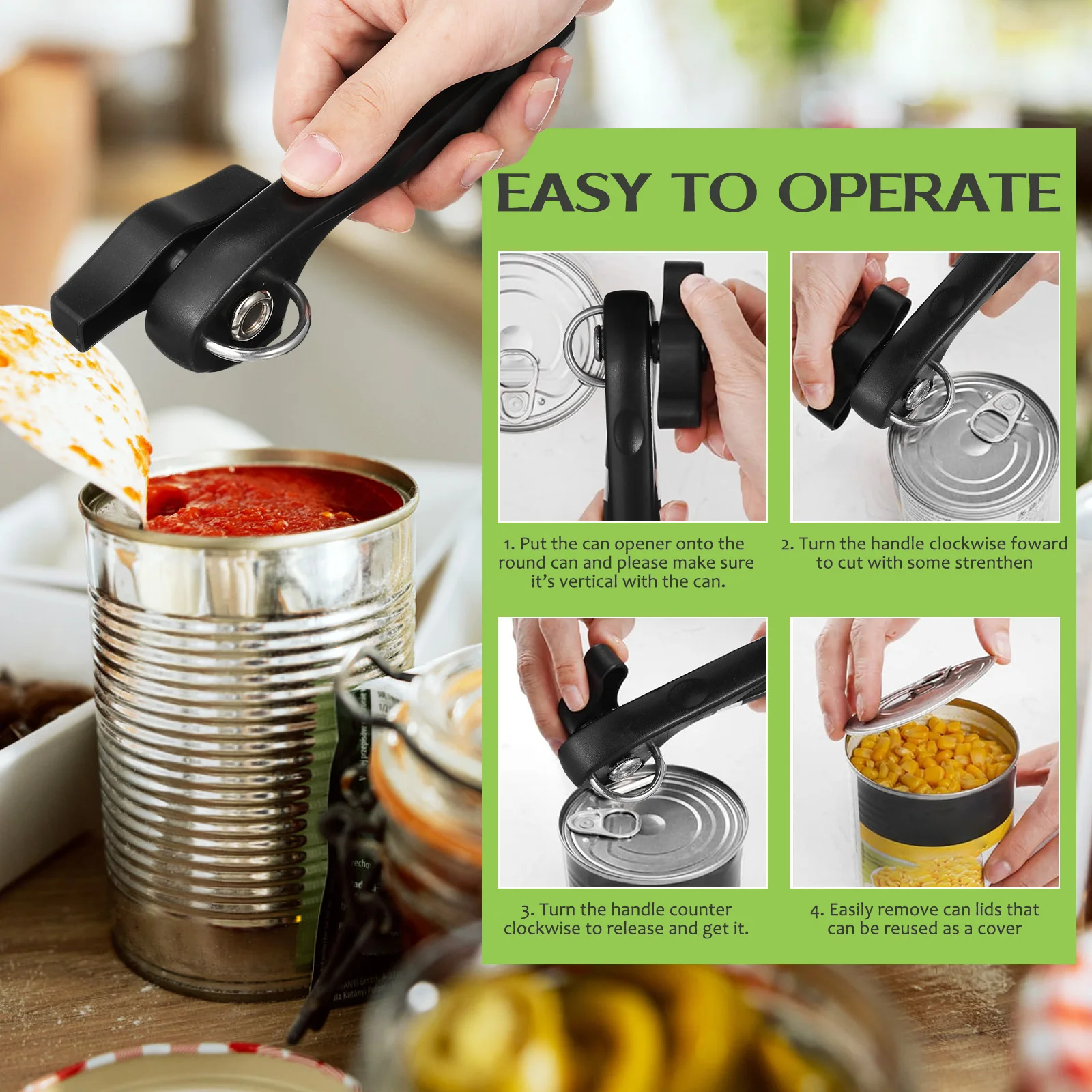 

2Pcs Can Opener Smooth Edge Kitchen Accessories Portable Tin Box Lid Remover Easy Grip Stainless Steel Manual H held