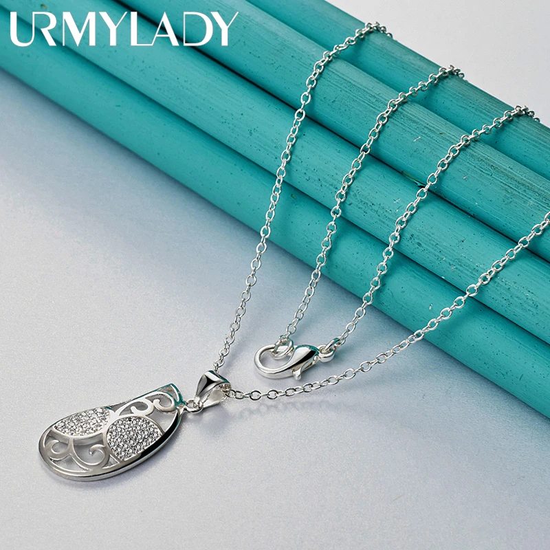 URMYLADY 925 Sterling Silver Water Drop 16/18/20/22/24/26/28/30 Inch Pendant Necklace For Women Wedding Party Fashion Jewelry
