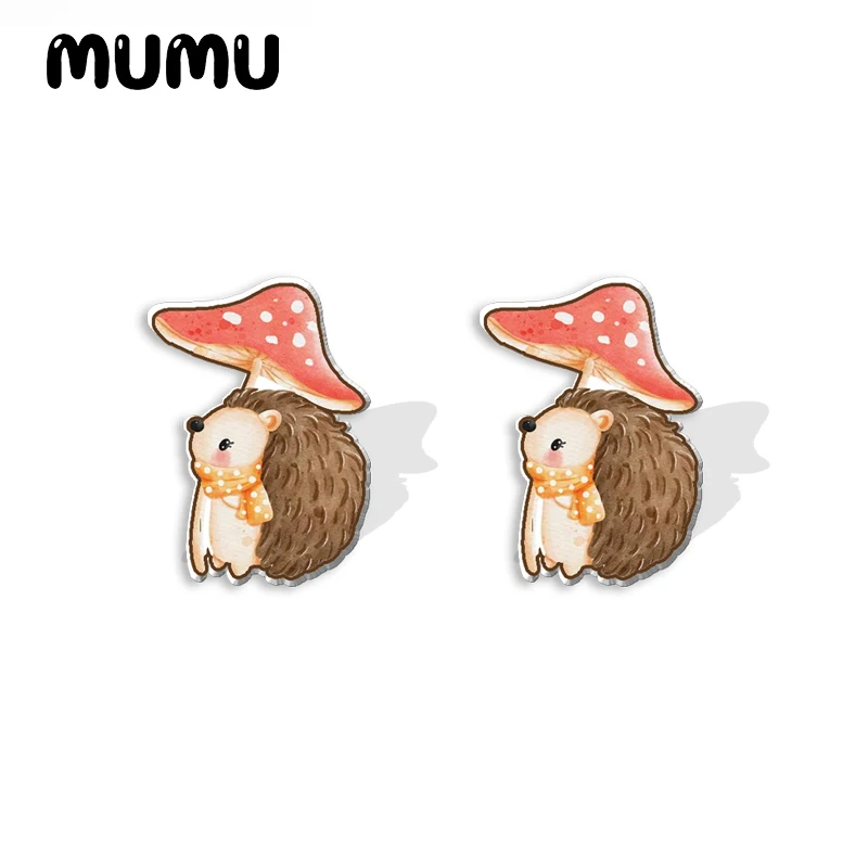 2023 New Lovely Hedgehog Mushroom Acrylic Stud Earring Animal Handmade Earrings Resin Epoxy Jewelry Gifts Friend