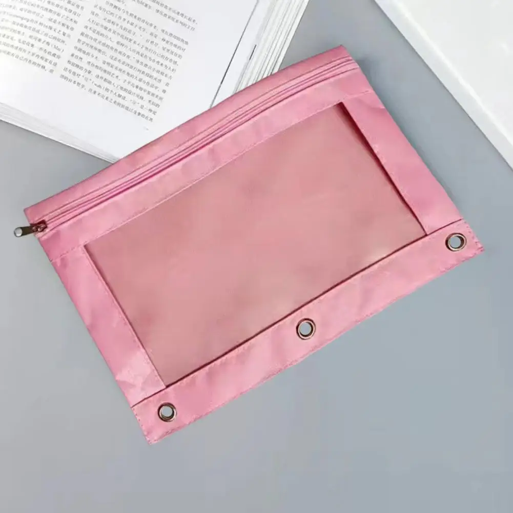 Waterproof Oxford Cloth Pencil Case com janela transparente, fechamento do Zipper, Binder Pencil Bags, Papelaria de capacidade para a escola