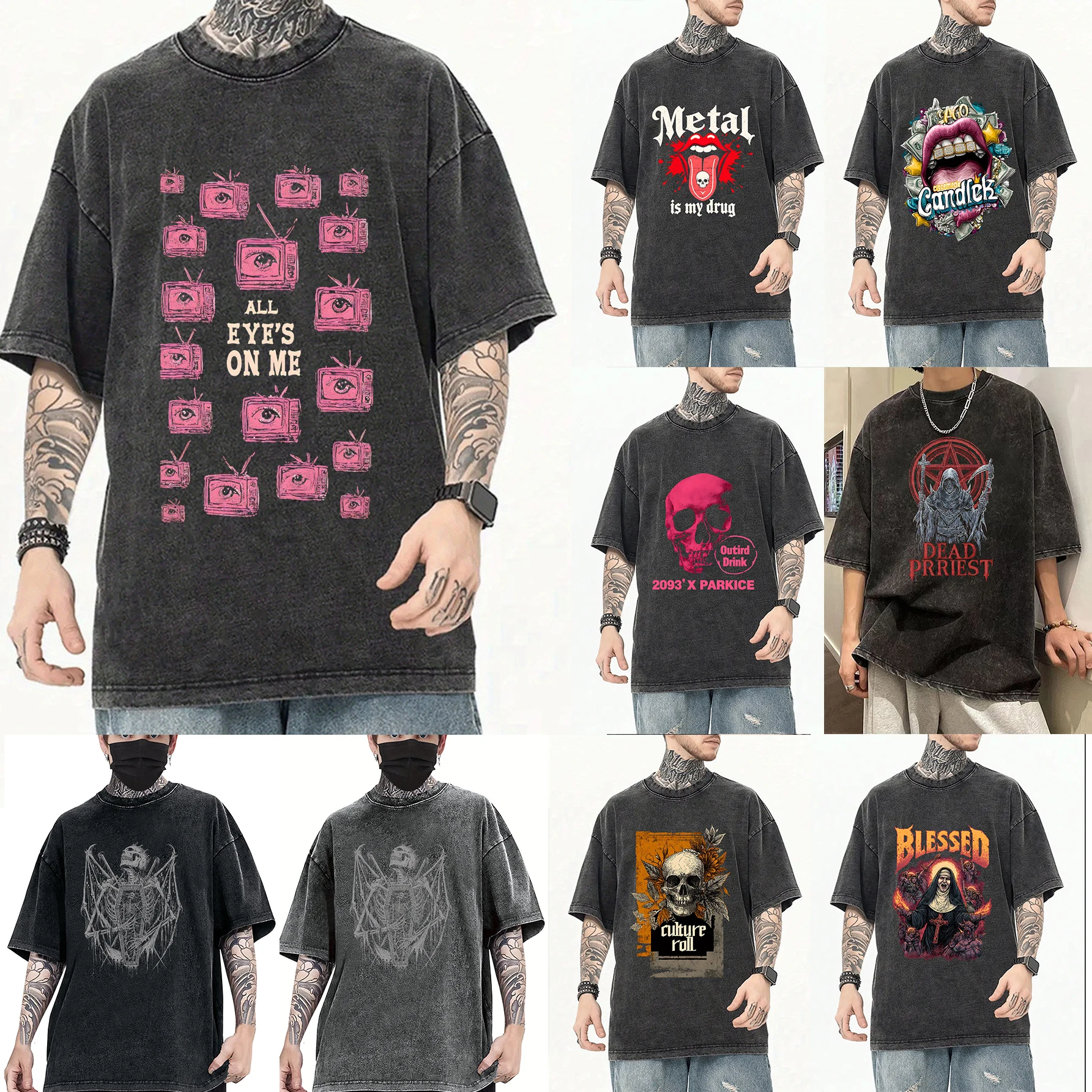 صيف جديد ريترو تي شيرت رجالي غسلها القطن رسالة الجرافيك تي شيرت مطبوع المتضخم قميص الهيب هوب الشارع الشهير ملابس للرجال تيز #1