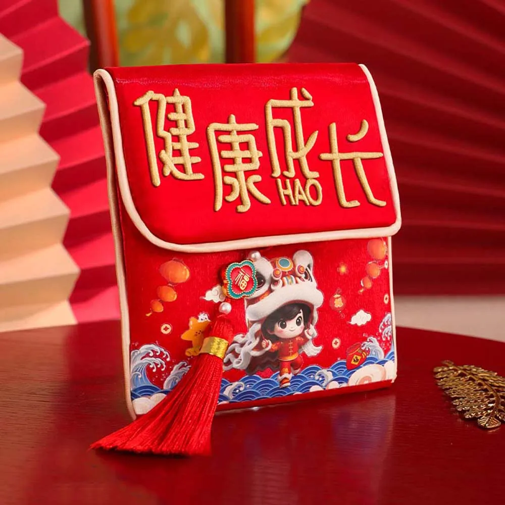 Traditional Chinese New Year Red Wallet Polyester Hongbao God of Wealth Red Pocket Spring Festival Supplies Blessing