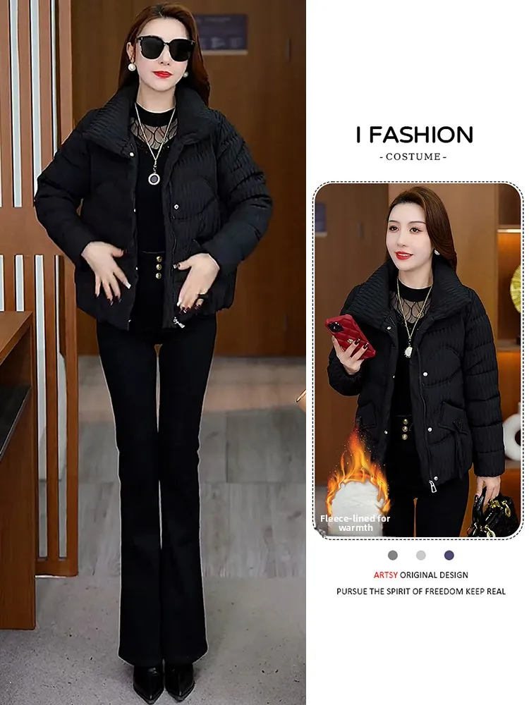 

Slimming Mommy Sle Winter Jaet 2026 New Faion Loose Fce Lined Thiened down Cotton Coat ort Outerwear for Women