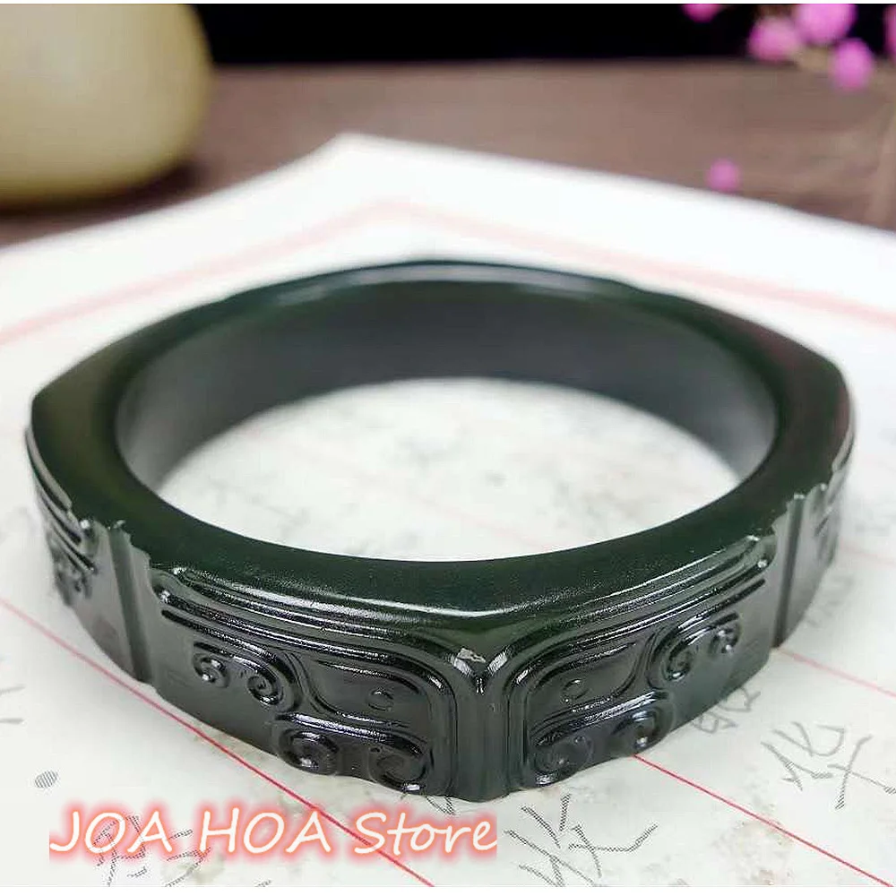 TOP Quality Rare Natural Hetian Jade Beast Face Bracelet Oily Delicatefinely Carved Antique Animal Face Bangle Boutique Jewelry