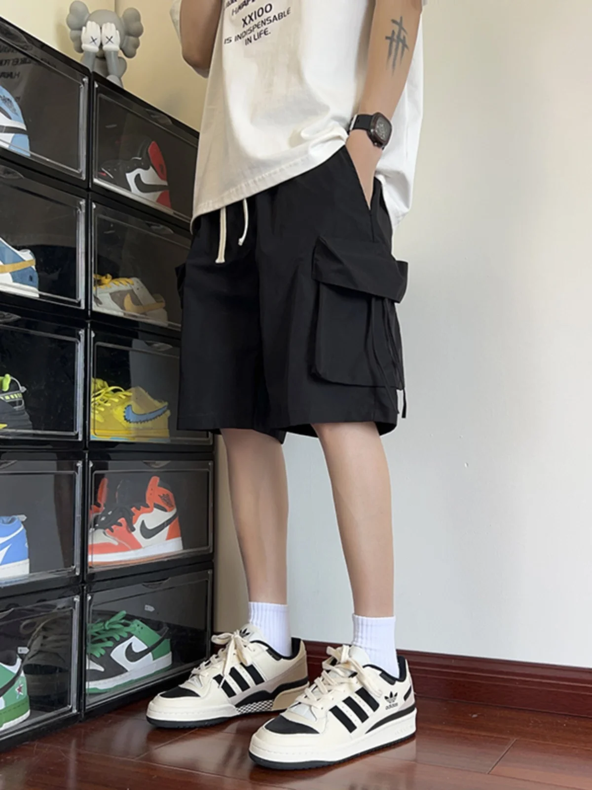 

Мужские повседневные свободные шорты для работы, летние быстросохнущие пляжные брюки, молодежные модные прямые шорты с низкой посадкой и большими карманами