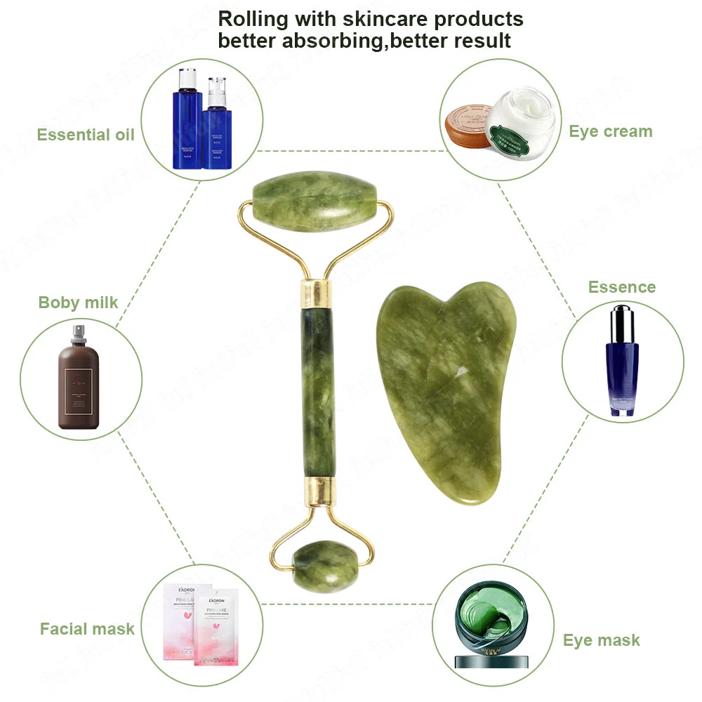 Gua sha-Rodillo masajeador de Jade Natural para la cara, raspador de masaje, Gouache Facial, adelgazante, cuidado de la piel corporal, herramientas de estiramiento Guasha