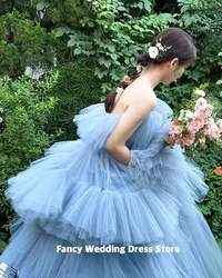 Fancy Blue Princess Wedding Dresses Ball Gown Sexy Strapless Backless Bridal Dress With Train Fashion Robe De Marie