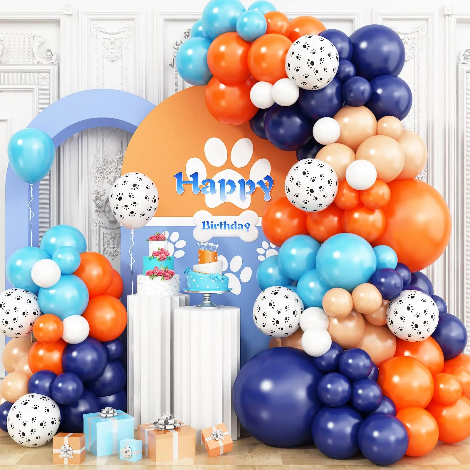 مجموعة قوس بالونات باللون البرتقالي والأزرق مكونة من 106 قطع، مناسبة لتزيين حفلات الزفاف، وأعياد الميلاد، وديكور عيد الحب والهالوين، وعيد الشكر