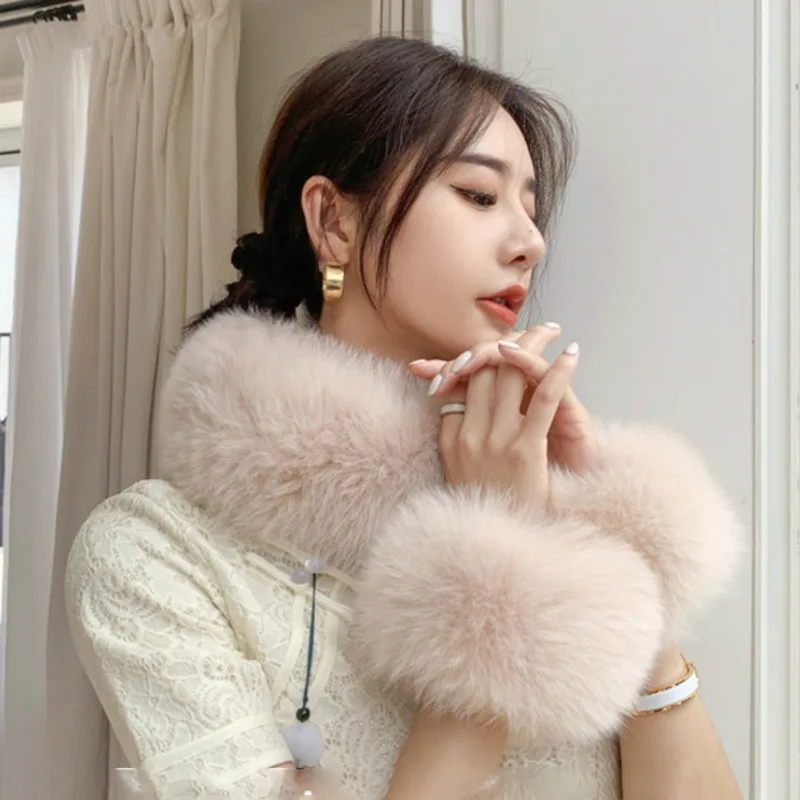 Real Fox Fur Cuffs Wrist Sleeve Fur Bracelet Oversleeve Natural Fox Fur Sleeves For Women Coat Fluffy Fur Cuff Thick Arm Warmer