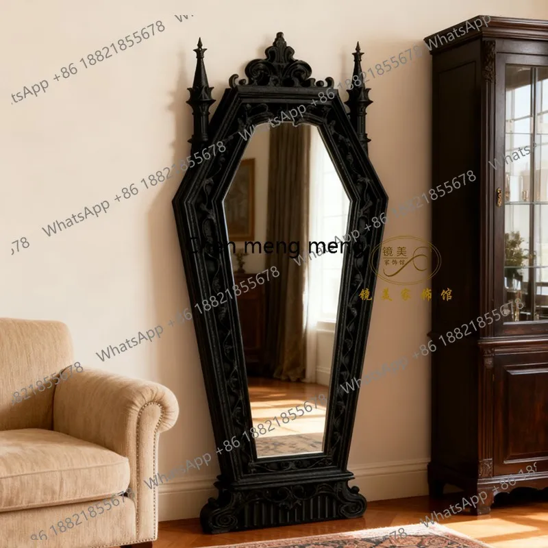 Black Gothic full-length mirror wall-mounted full-length mirror living room decorative mirror floor