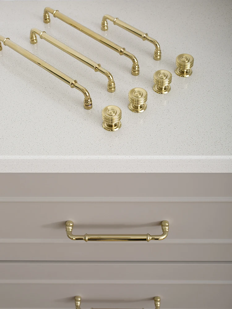 Furniture French Closet Door Bright Golden Solid Brass Handle Shoe Cabinet Cabinet Drawer Electroplated Double Hole Long Handles