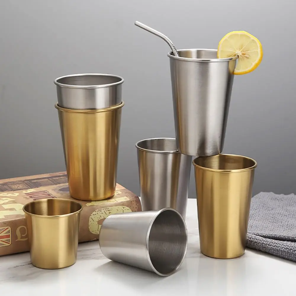 1Pcs Travel Camping Outdoor Stainless Steel Cup Coffee Tea Wine 304 Stainless Steel Whisky Beer Cups 260-500ml Gold Silver