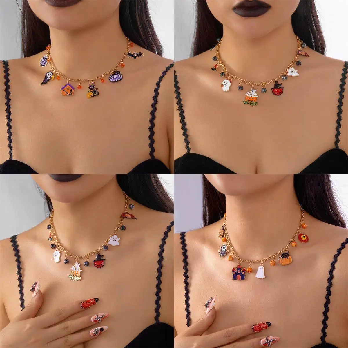 

Ожерелье с подвеской в виде тыквы на Хэллоуин, праздничное мультяшное украшение, трансграничный осенний модный аксессуар