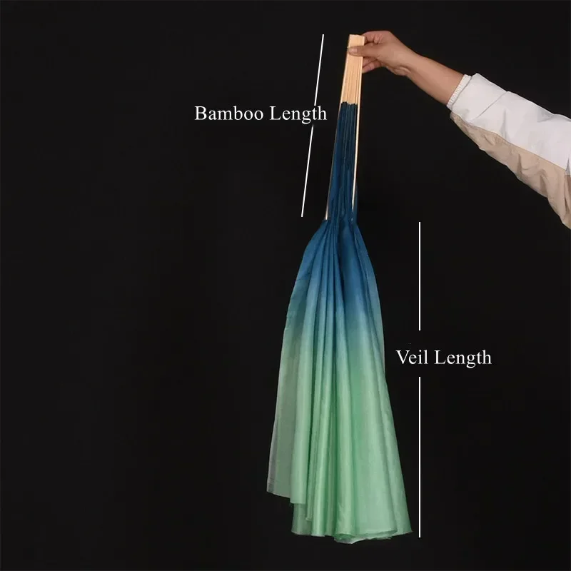 ผ้าคลุมหน้าผ้าไหมแท้ยาวพิเศษสองด้านสำหรับคู่เต้นระบำหน้าท้องอุปกรณ์ประกอบฉากชาวจีนชาวจีนที่พลิ้วไหวพัดลมไม้ไผ่เต้น85ซม.