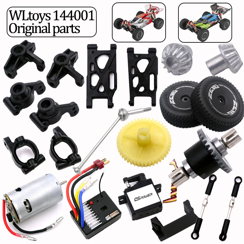 Image of WLtoys 144001 Original-Ersatzteile Antriebswelle Lenkungskopf Schwenkarm Servo Reifen Differential Getriebe Zugstange Gehäuse Motor