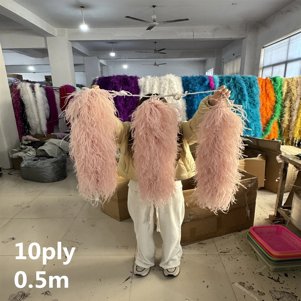 6 10 15Ply Fluffy Ostrich feather boa Scarf for Wedding Dress Decoration Leather pink Ostrich feathers Boa Shawl for Carnival