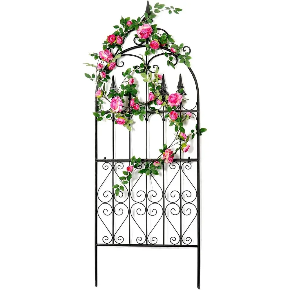 60 Tall x 21.7 Wide Heavy-Duty Metal Trellis with Rust-Resistant Black Iron, Ground Stakes, and Decorative Vine Support for Clim