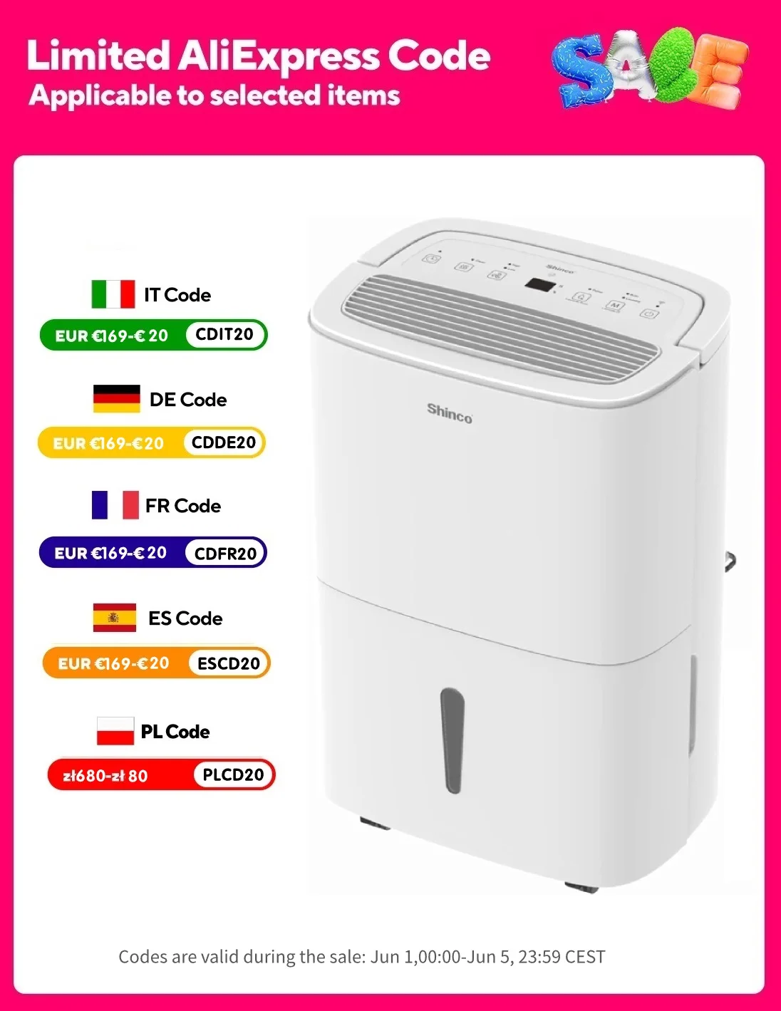 SHINCO 50L WLAN-Luftentfeuchter mit Pumpe, für Räume 165 m3 (55 m2), 7L Wassertank,
