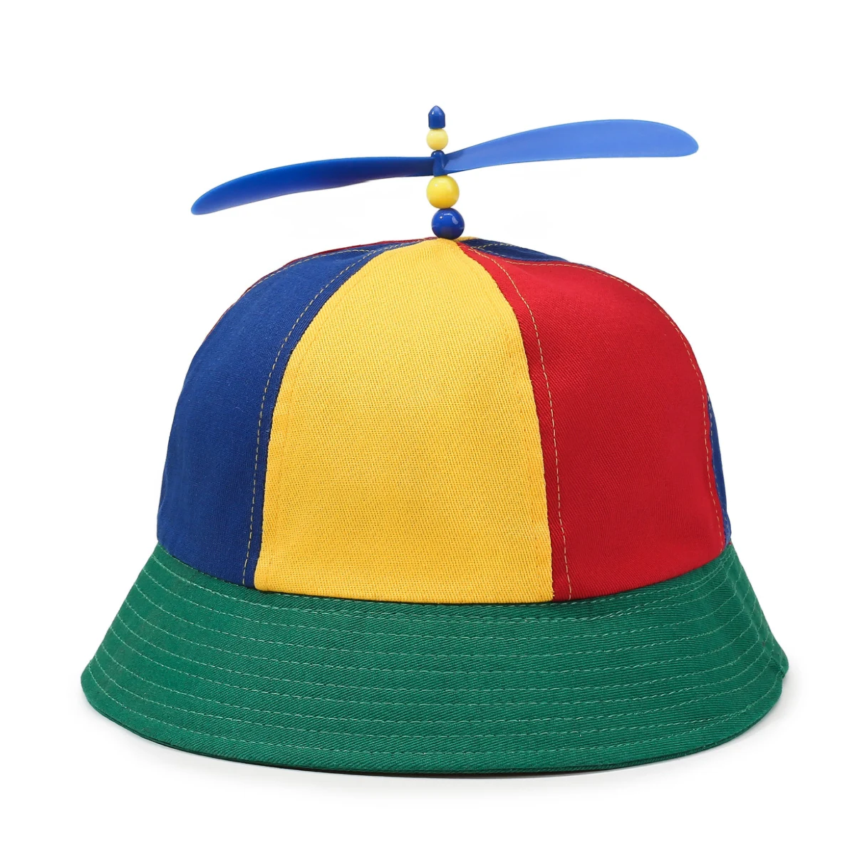 Unisex Spring & Autumn Color-Blocked Bamboo Dragonfly Propeller Fashion Bucket Hat – Sun Protection & UV Shield