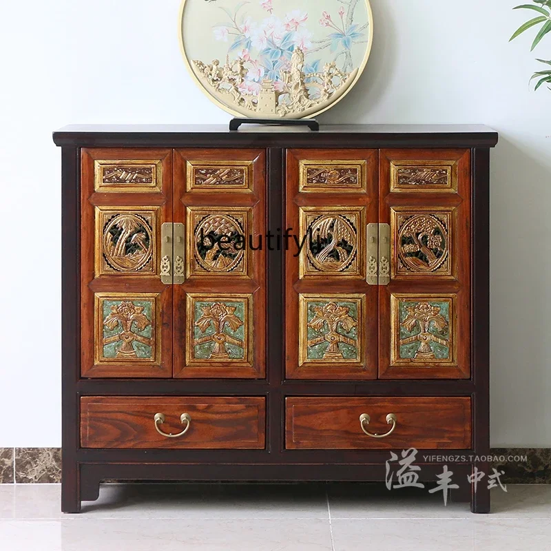 Nostalgic Retro Entryway Cabinet Chinese Antique Solid Wood Imitation Classical Shoe Cabinet Storage Cabinet Vintage Furniture