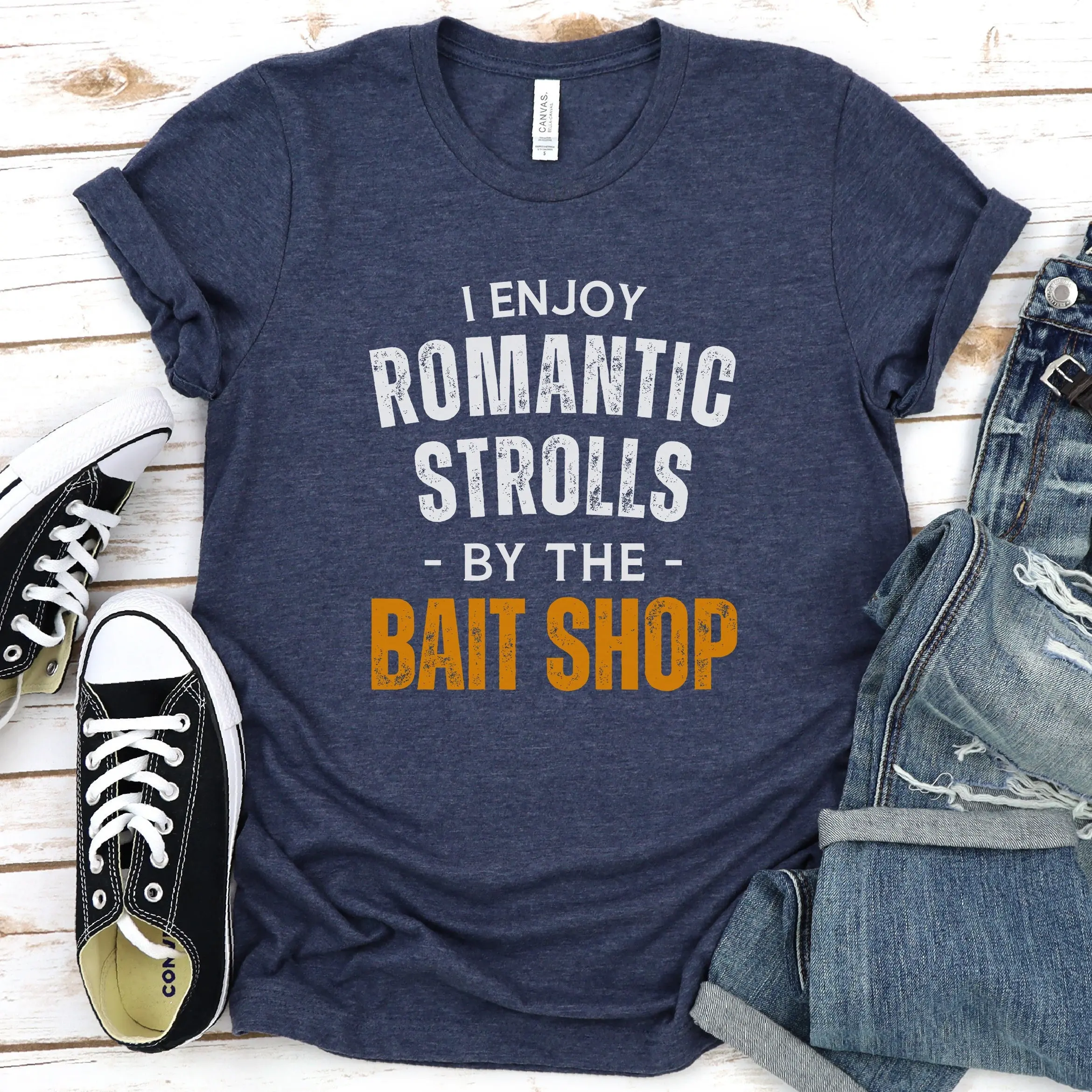 I Enjoy Romantic Strolls By The Bait Shop Funny T Shirt Men Fishing Dad for Him Husband Fisherman