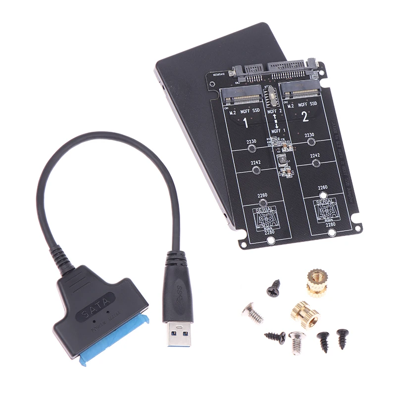 2 Mouthfuls Ngff Ssd M.2 Naar 2.5 Sata Seriële Poort Adapter Kaart Converter Dubbele Lade Usb3.0 Kabel Voor Laptop Snelheidslimiet 6Gbps