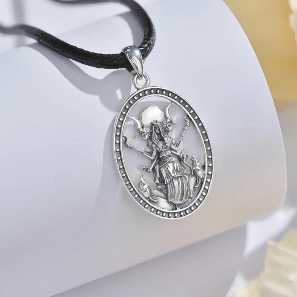 Vintage Witchy Necklace Jewelry for Women Girls Triple Moon Goddess Hecate Pendant Neck Chain Gifts Accessories view 3