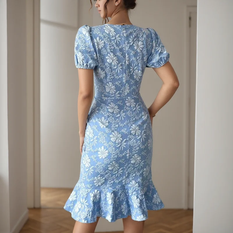 Vestido de verão elegante coreano moda lanterna manga curta vestido de festa ruched bodycon babados vestido de cocktail