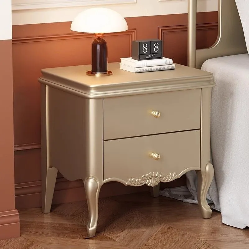

American bedside table French light luxury champagne bedside table solid wood bedroom simple storage locker