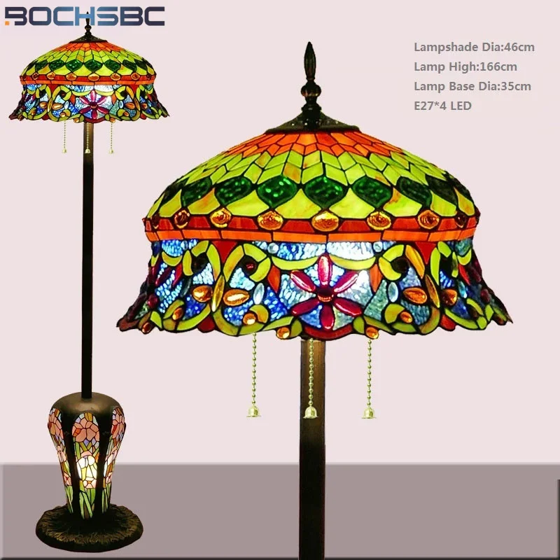 BOCHSBC Tiffany Style Floor Lamp Gemini Stained Glass French Windows Light Classical Multi Colorful Lighting Home Decorative Art