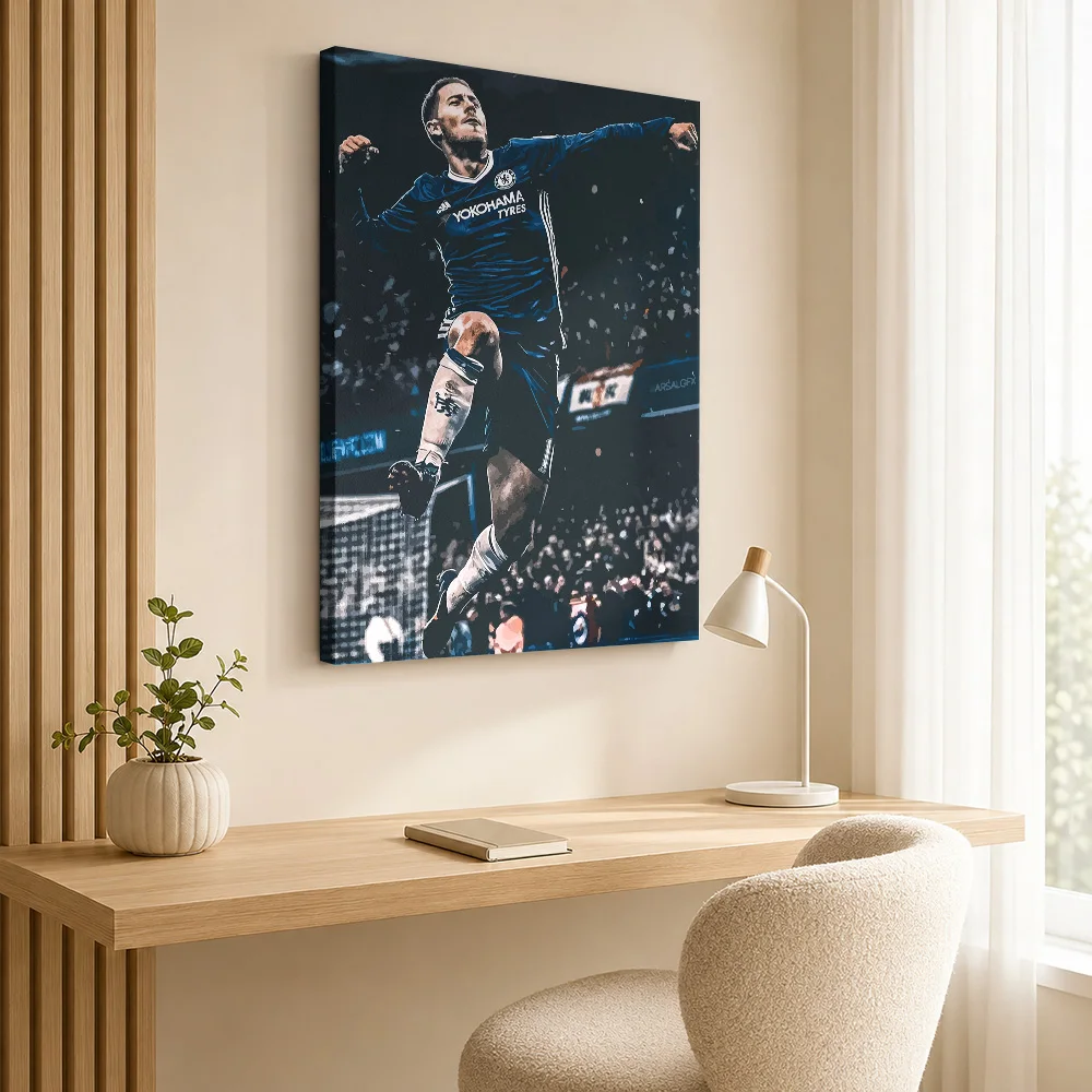 Eden Hazard Soccer Tribute Framed Canvas Print Poster Modern Style Wall Art With Personalized Photo For Home Gym Ideal Fan Gift