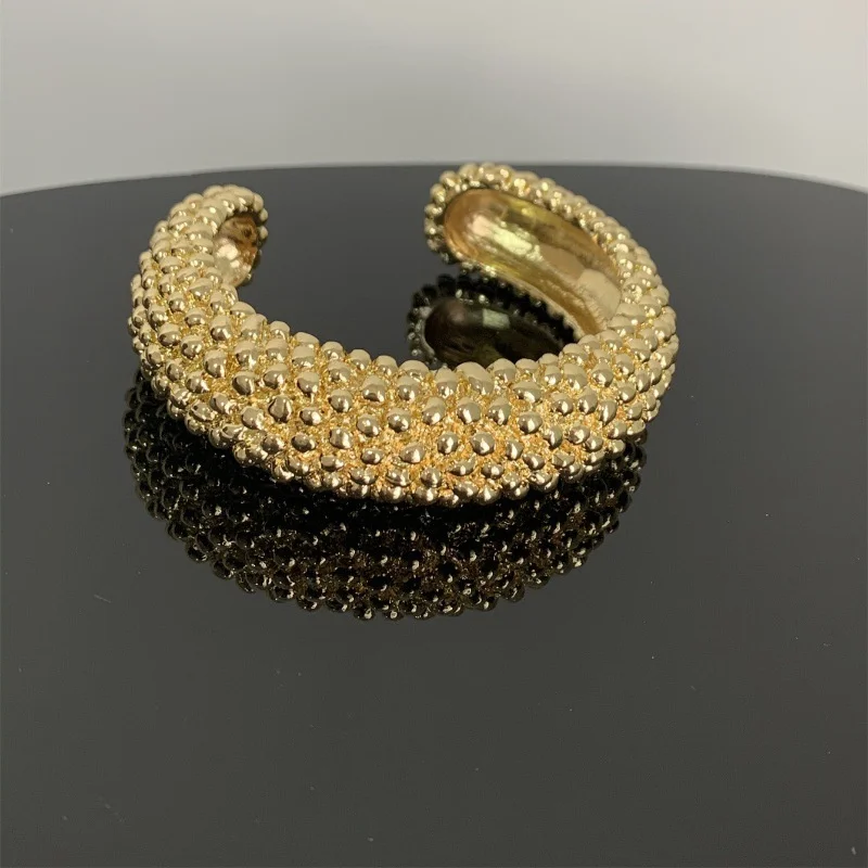 2024 New Vintage Gold Silver Color Irregular Lava Metal Ball Open Bracelet Luxury Exaggerate Bracelet for Women Girls Jewelry