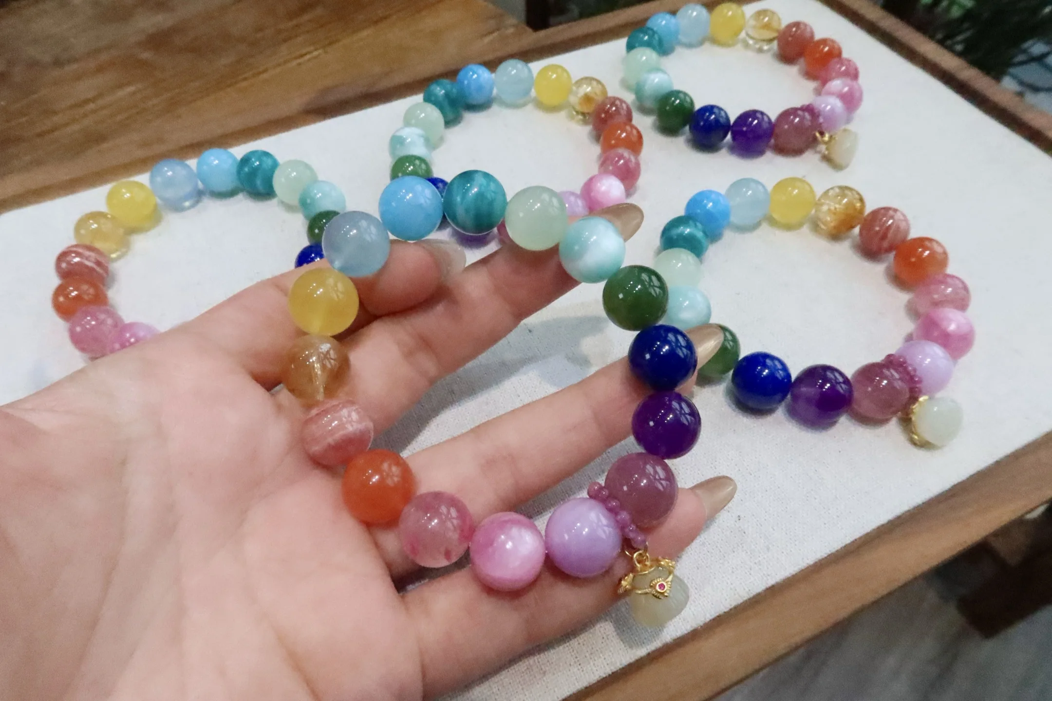 Natural Colorful Different Mixed Rutilated Quartz Lapis Rhodochrosite Malachite Aquamarine Kunzite Bracelet 12mm AAAAA