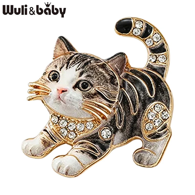Wuli&baby Niedliche Kätzchen-Broschen für Damen, Unisex, 4-farbige Strass-Broschen mit Haustier-Motiv, Party, Freizeit, Brosche, Geschenke – Detail 2