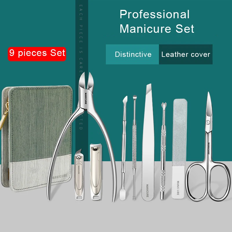 Kits de coupe-ongles professionnels, outils de beauté des ongles, utilisation en Salon avec grand coupe-ongles, pince à sourcils, cuillère à oreilles, cuir de luxe