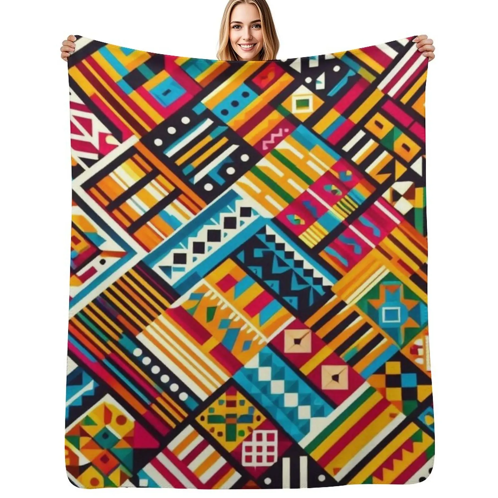 

Ghana Kente Throw Blanket Decorative Sofa Flannel Luxury Brand Furry Blankets