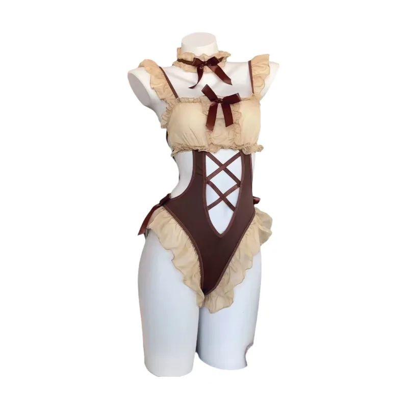 Sexy Pure Desire Bodysuits Bowknot Sweet Brown Sweet Adorable Bear Soft Gauze Pyjama Set Pure Desire Bodysuits für Frauen W1EB