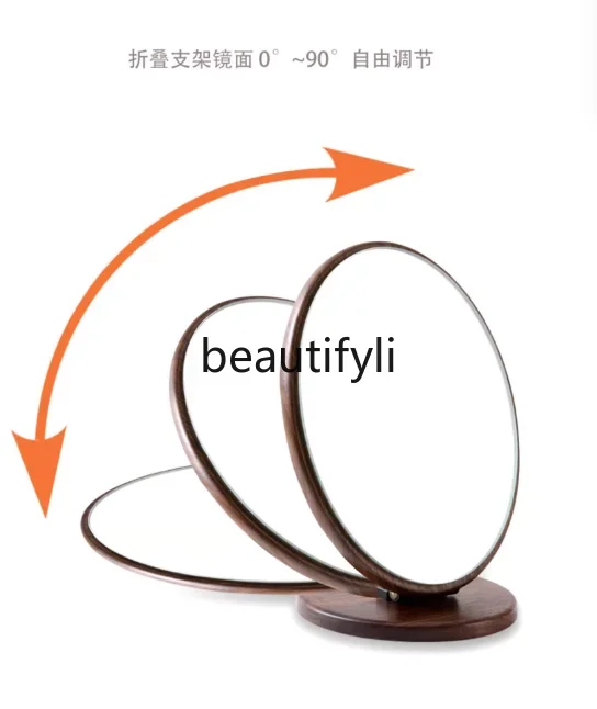 solid wood makeup mirror desktop desktop folding vanity mirror portable portable simple square round high definition