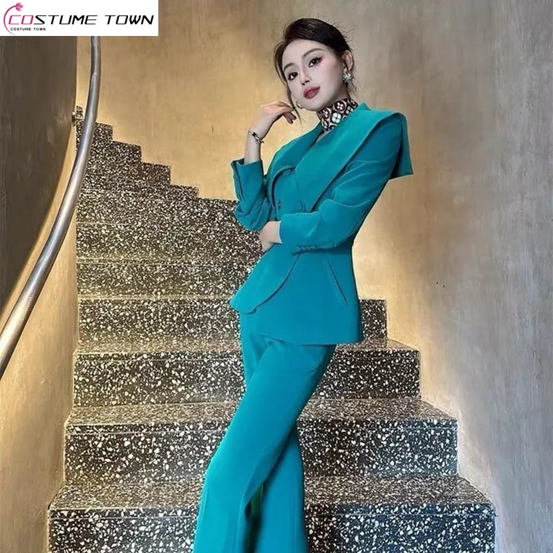 

European socialite fashion spring and autumn retro lapel suit+micro flared pants two-piece set trendy