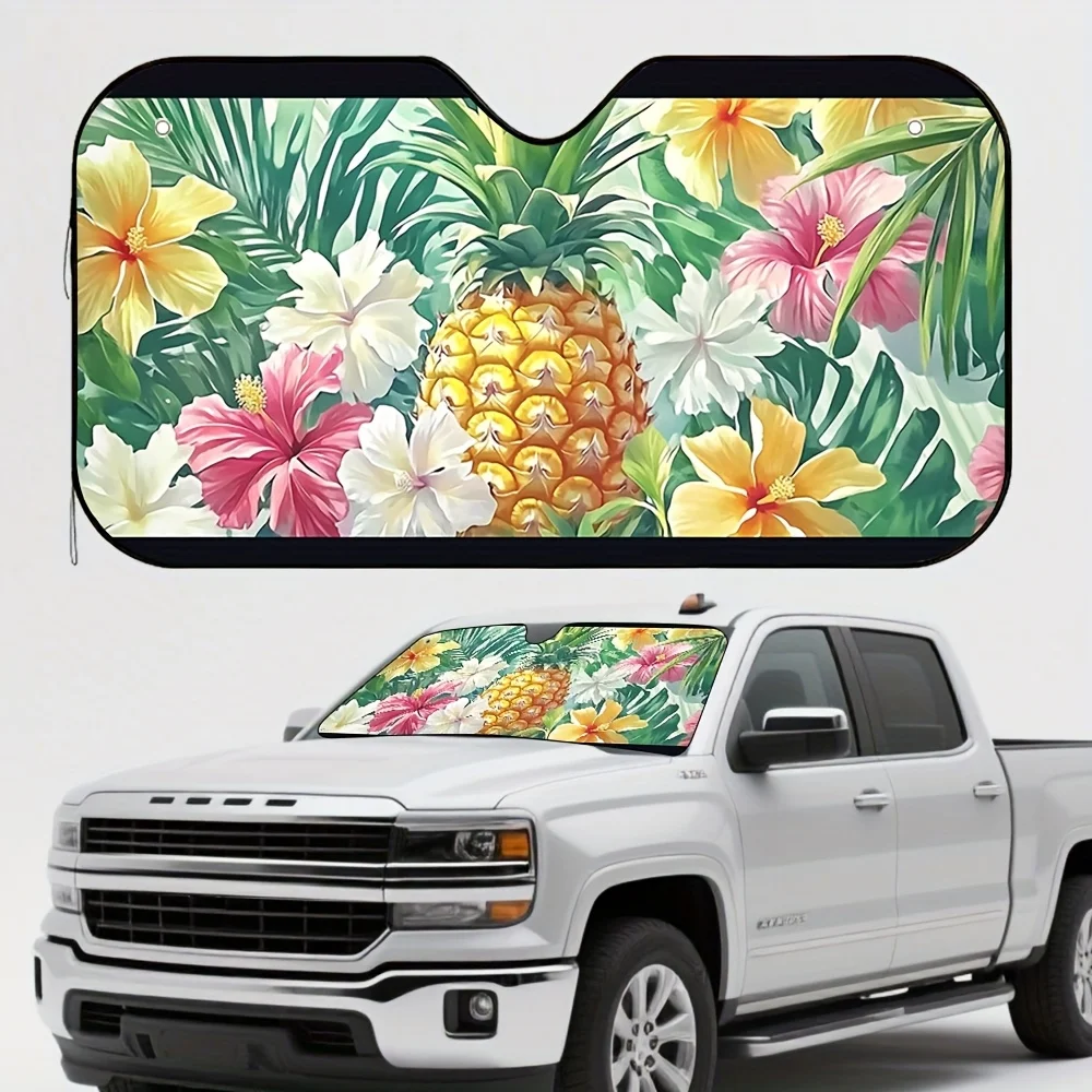 

1 шт. автомобильный солнцезащитный козырек в гавайском стиле с ананасом и цветочным дизайном — универсальный козырек на переднее окно, сохраняет ваш автомобиль, прохладный и стильный,