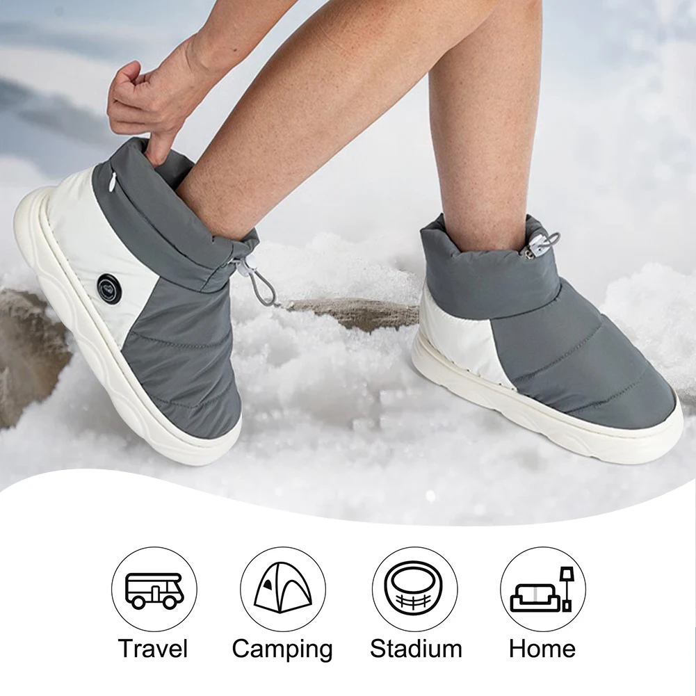 USB Heater Foot Shoes for Men Women Winter Warm Snow Boots Warm Electric Slippers 3 Heating Levels Washable Feet Heated Shoes